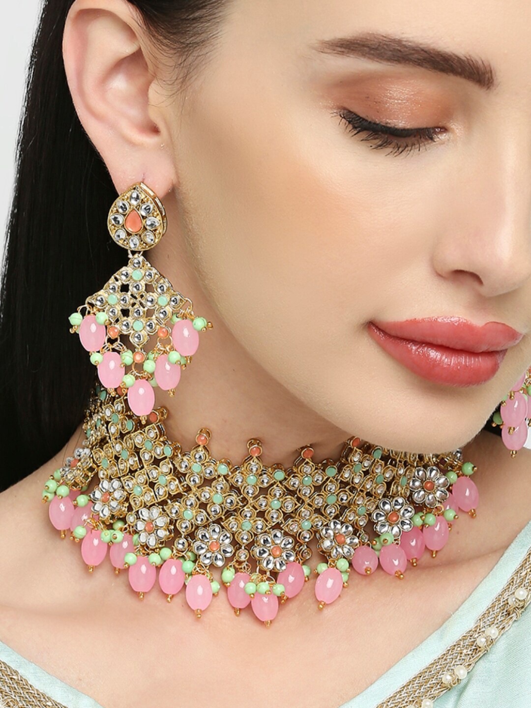 

OOMPH Gold-Plated Kundan-Studded And Beaded Jewellery Set
