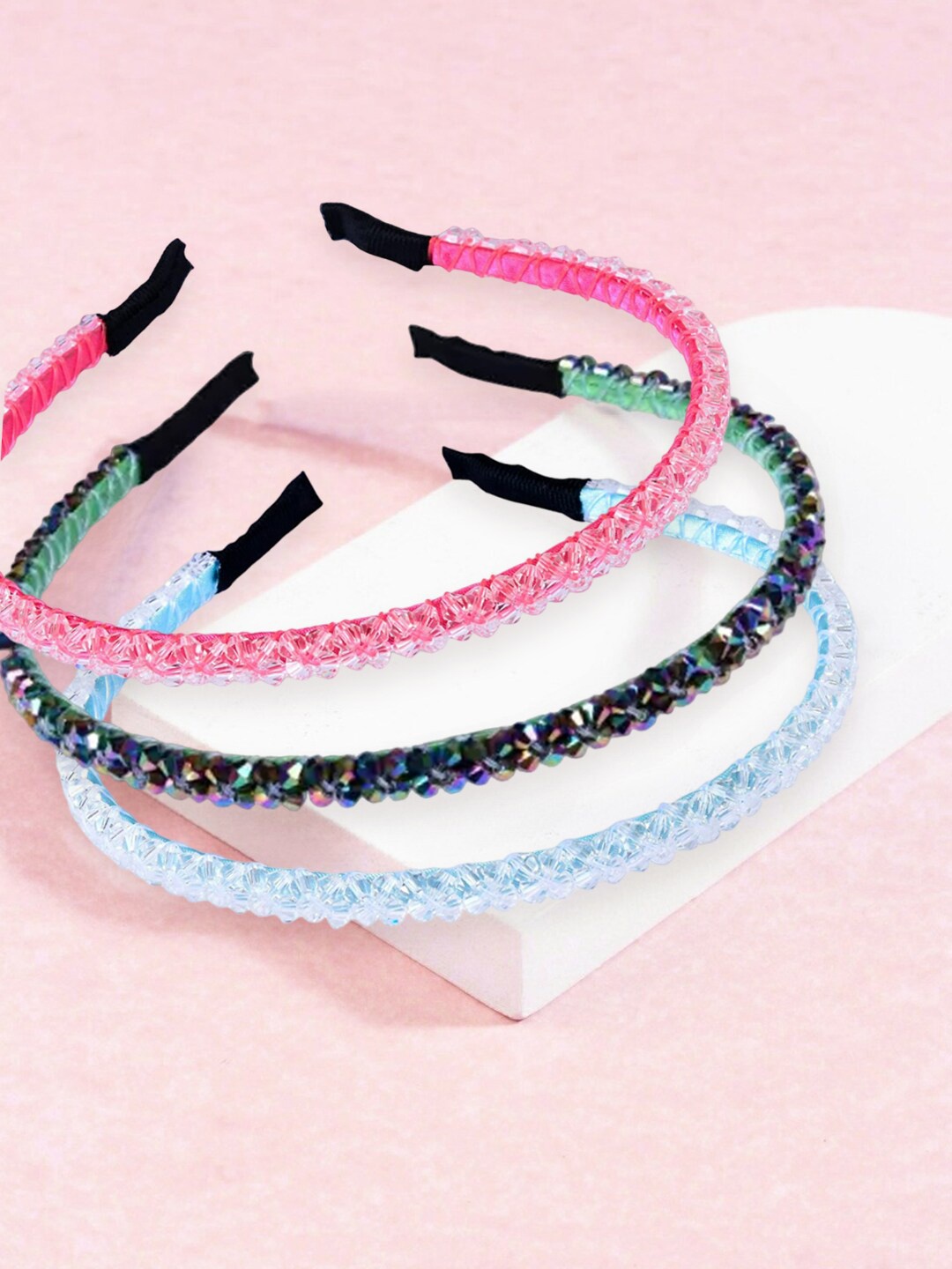 

OOMPH Women Set of 3 Embellished Hairband, Black