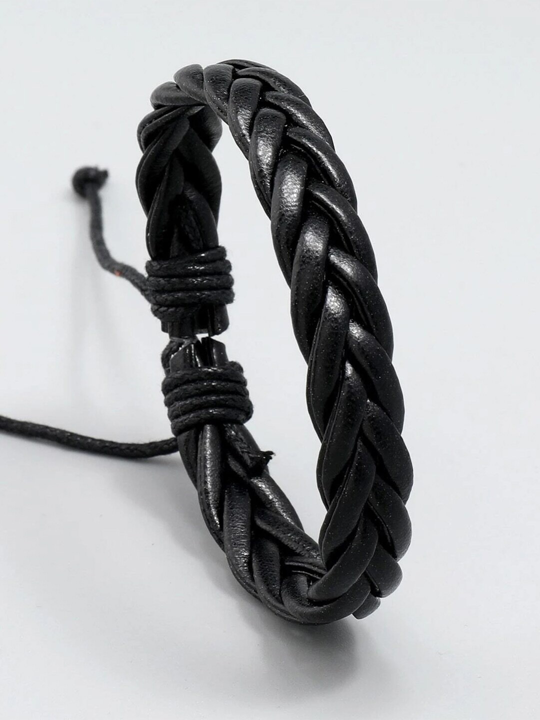 

OOMPH Men Leather Wraparound Bracelet, Black