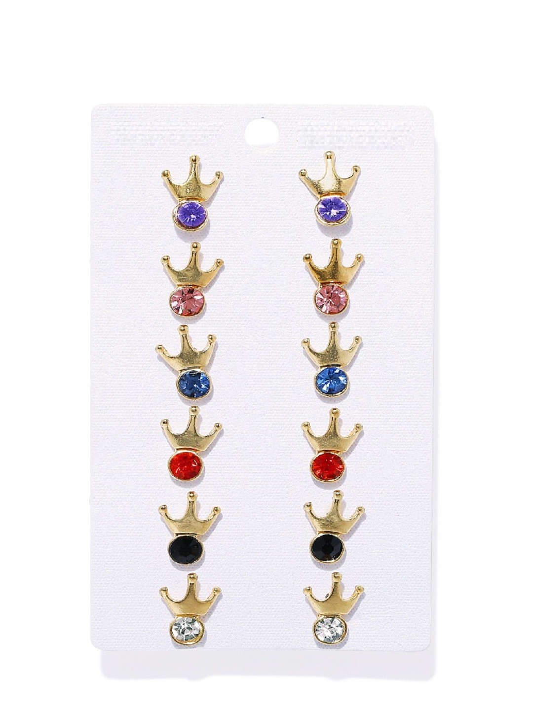 

OOMPH Set Of 6 Cubic Zirconia Contemporary Studs Earrings, Gold