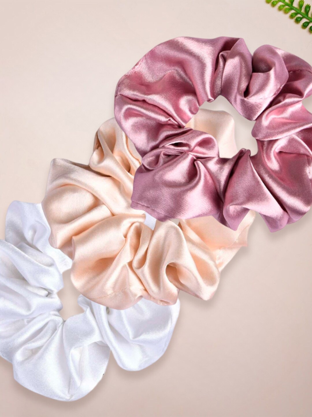 

OOMPH Women Set of 3 Embellished Ponytail Holders, Pink