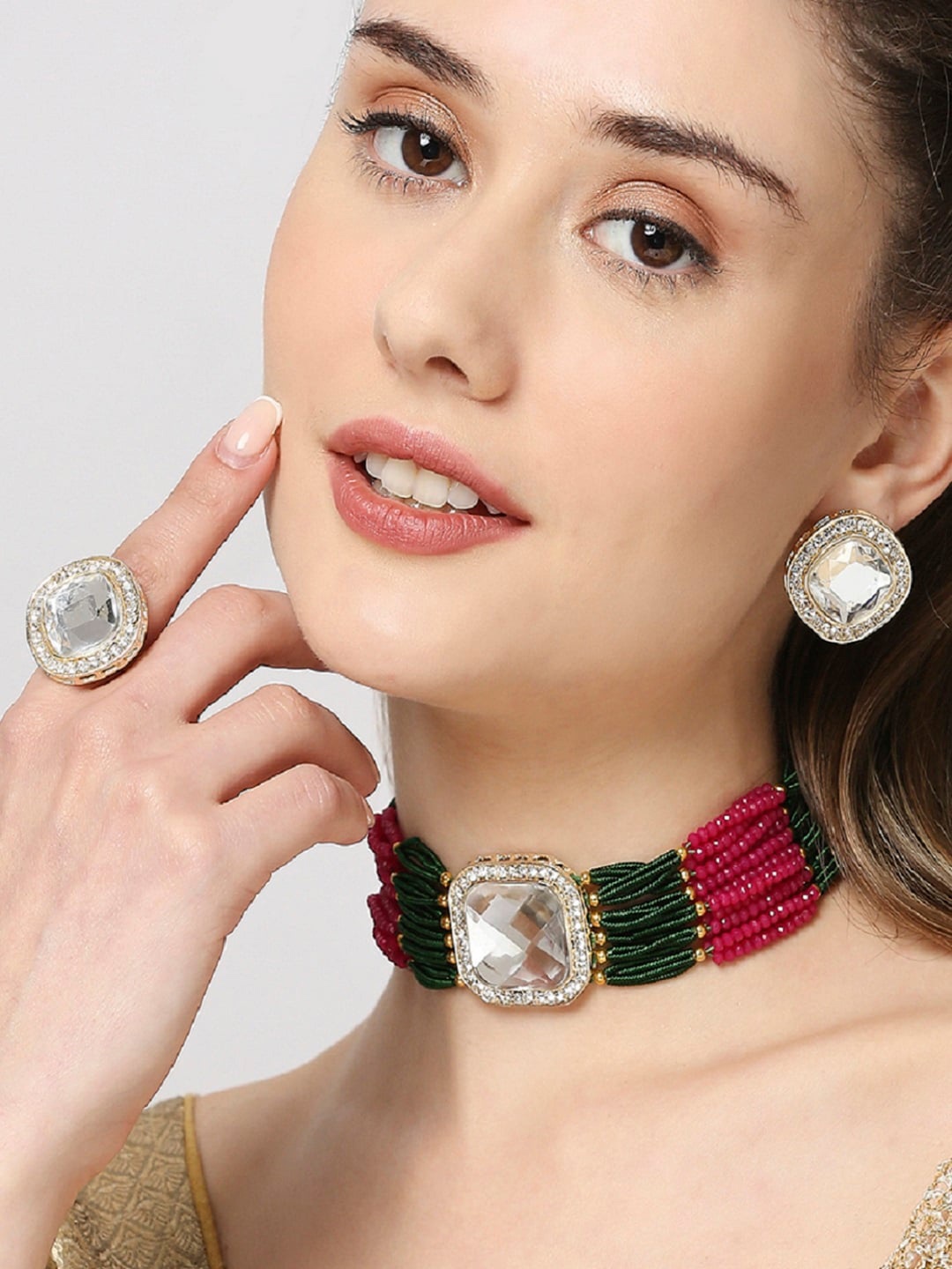 

OOMPH Gold-Plated Kundan-Studded And Beaded Jewellery Set