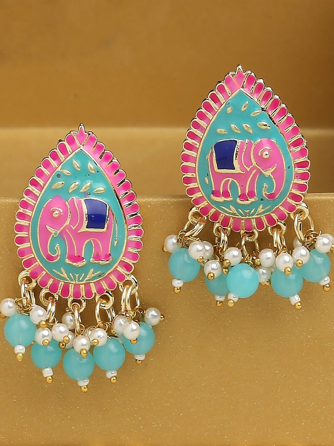 

OOMPH Animal Shaped Meenakari Drop Earrings, Gold