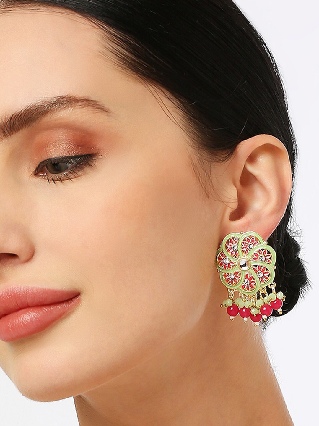

OOMPH Floral Meenakari Studs Earrings, Gold