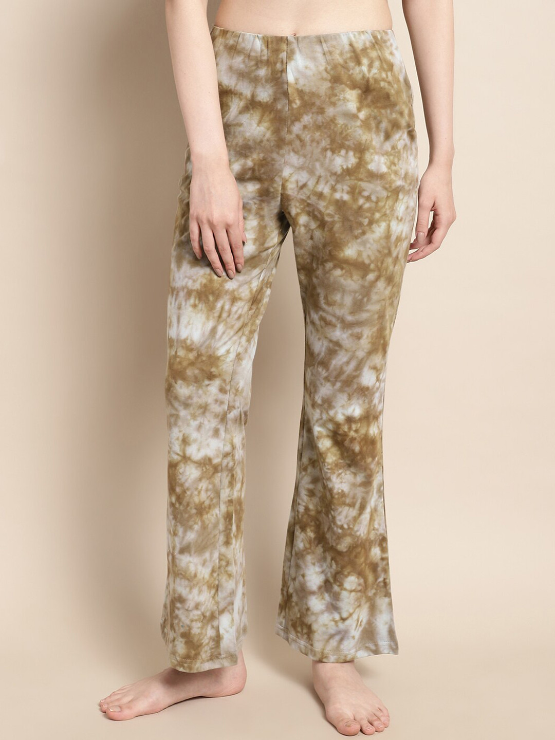 

Boston Club Women Tie & Dye Mid-Rise Flared Pure Cotton Lounge Pants, Brown