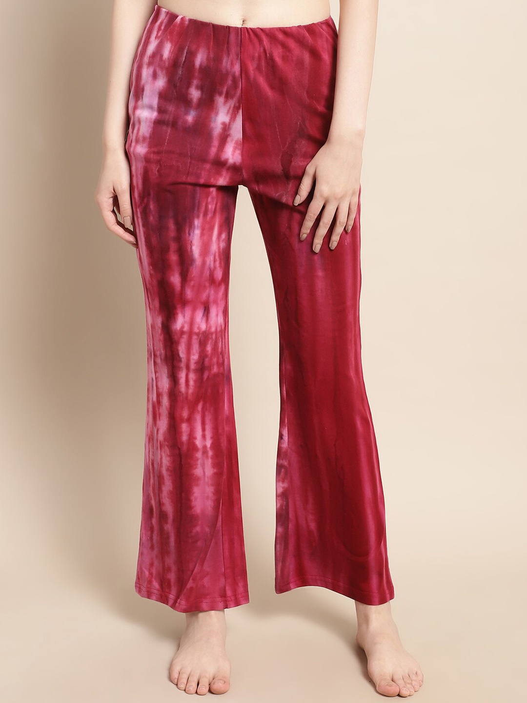 

Boston Club Women Tie & Dye Mid-Rise Flared Pure Cotton Lounge Pants, Pink