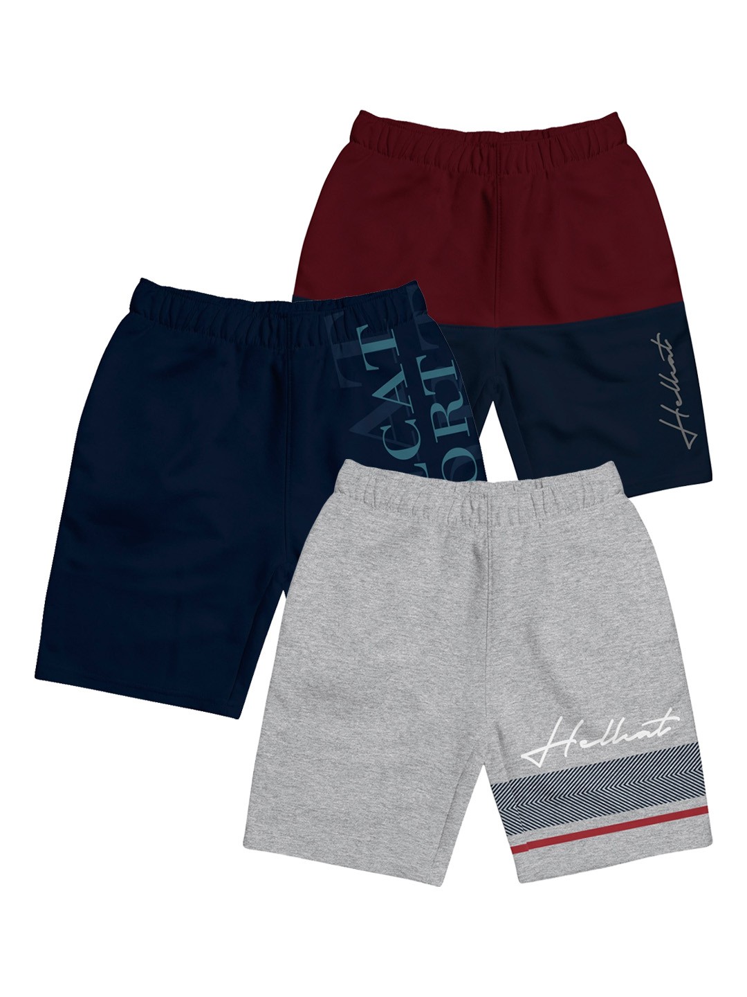 

HELLCAT Girls Pack Of 3 Printed Mid-Rise Cotton Sports Shorts, Navy blue