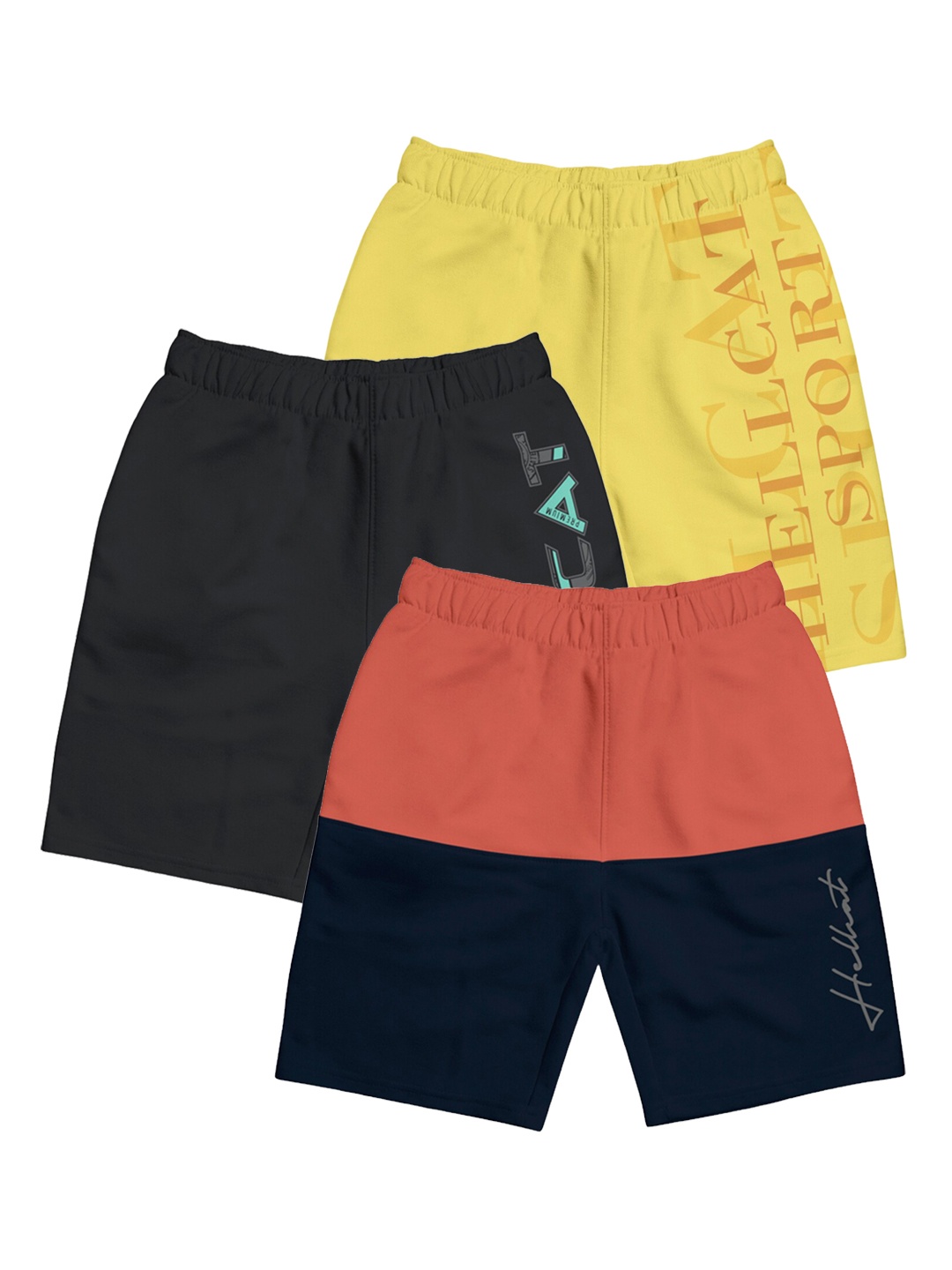 

HELLCAT Girls Pack Of 3 Mid-Rise Cotton Sports Shorts, Orange