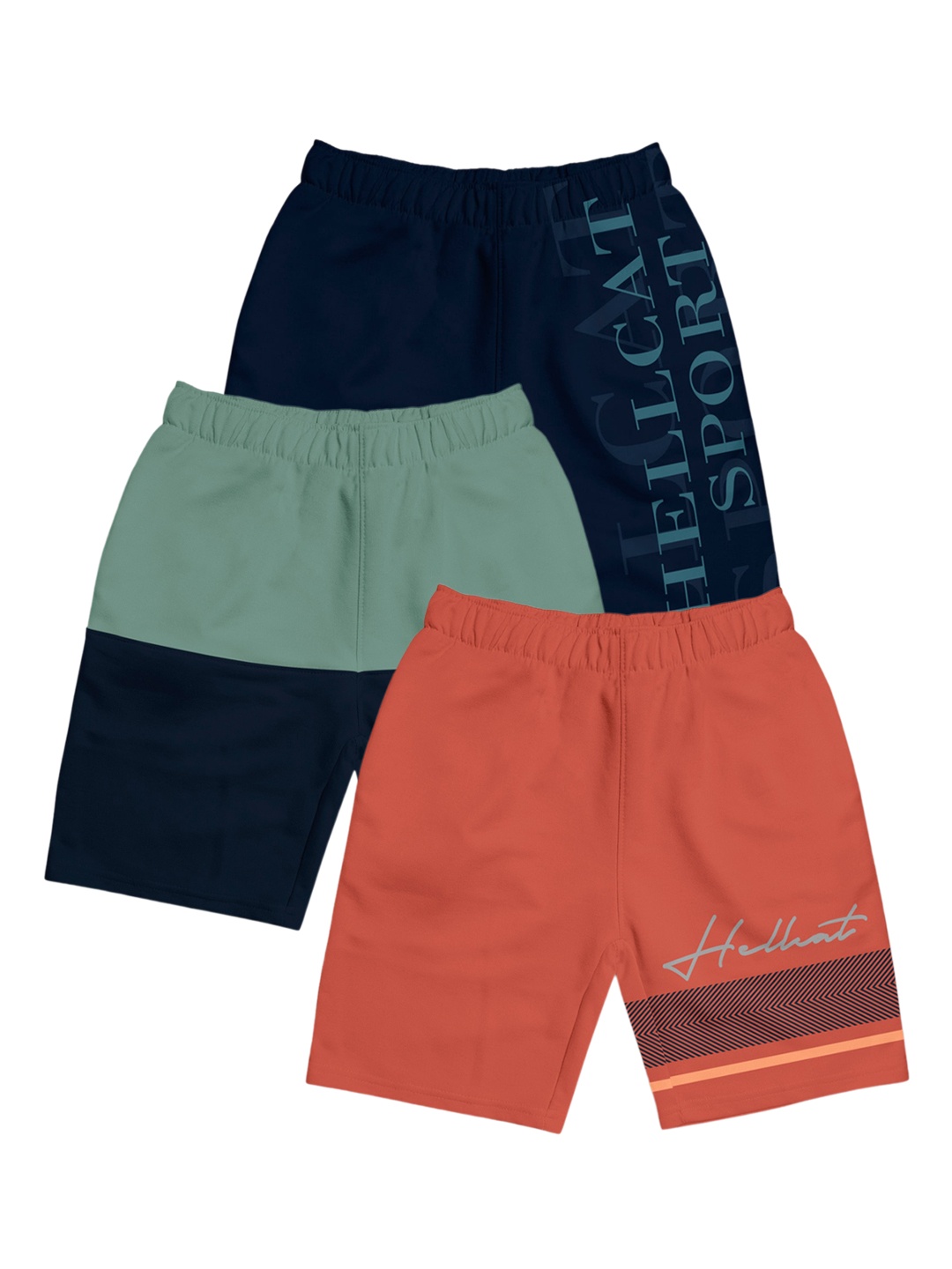 

HELLCAT Girls Pack Of 3 Printed Mid-Rise Cotton Sports Shorts, Sea green