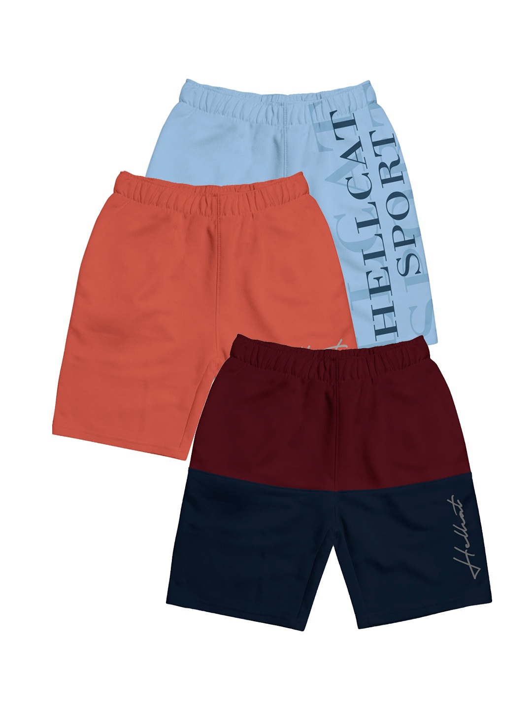 

HELLCAT Girls Pack Of 3 Printed Mid-Rise Cotton Sports Shorts, Blue