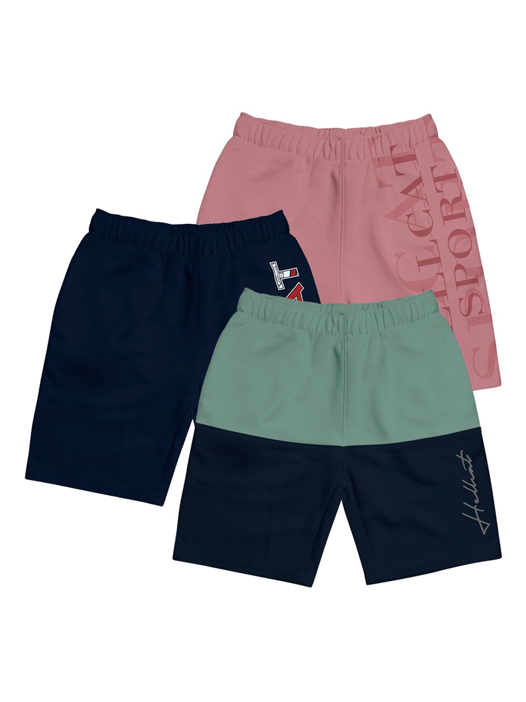 

HELLCAT Girls Pack Of 3 Typography Printed Mid Rise Cotton Shorts, Navy blue