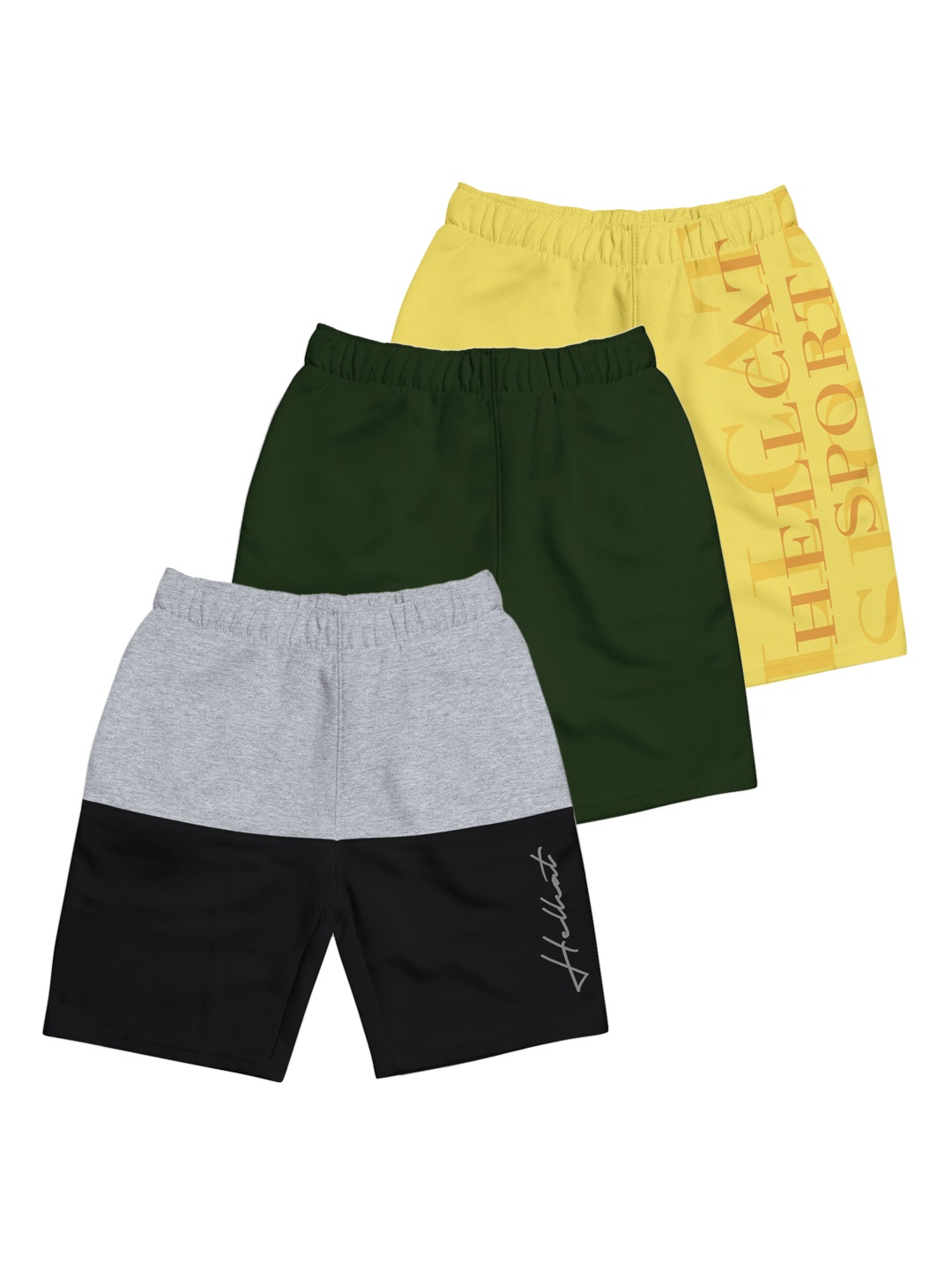 HELLCAT Girls Pack Of 3 Printed Mid-Rise Cotton Sports Shorts, Grey melange