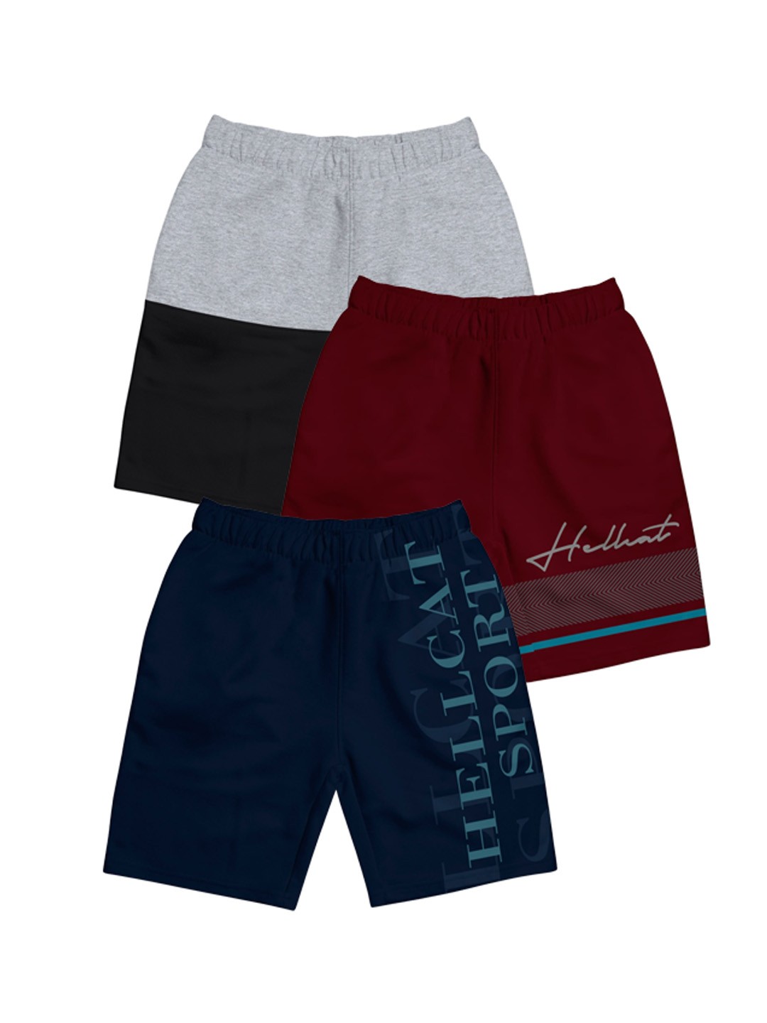 

HELLCAT Girls Pack Of 3 Mid-Rise Cotton Sports Shorts, Navy blue