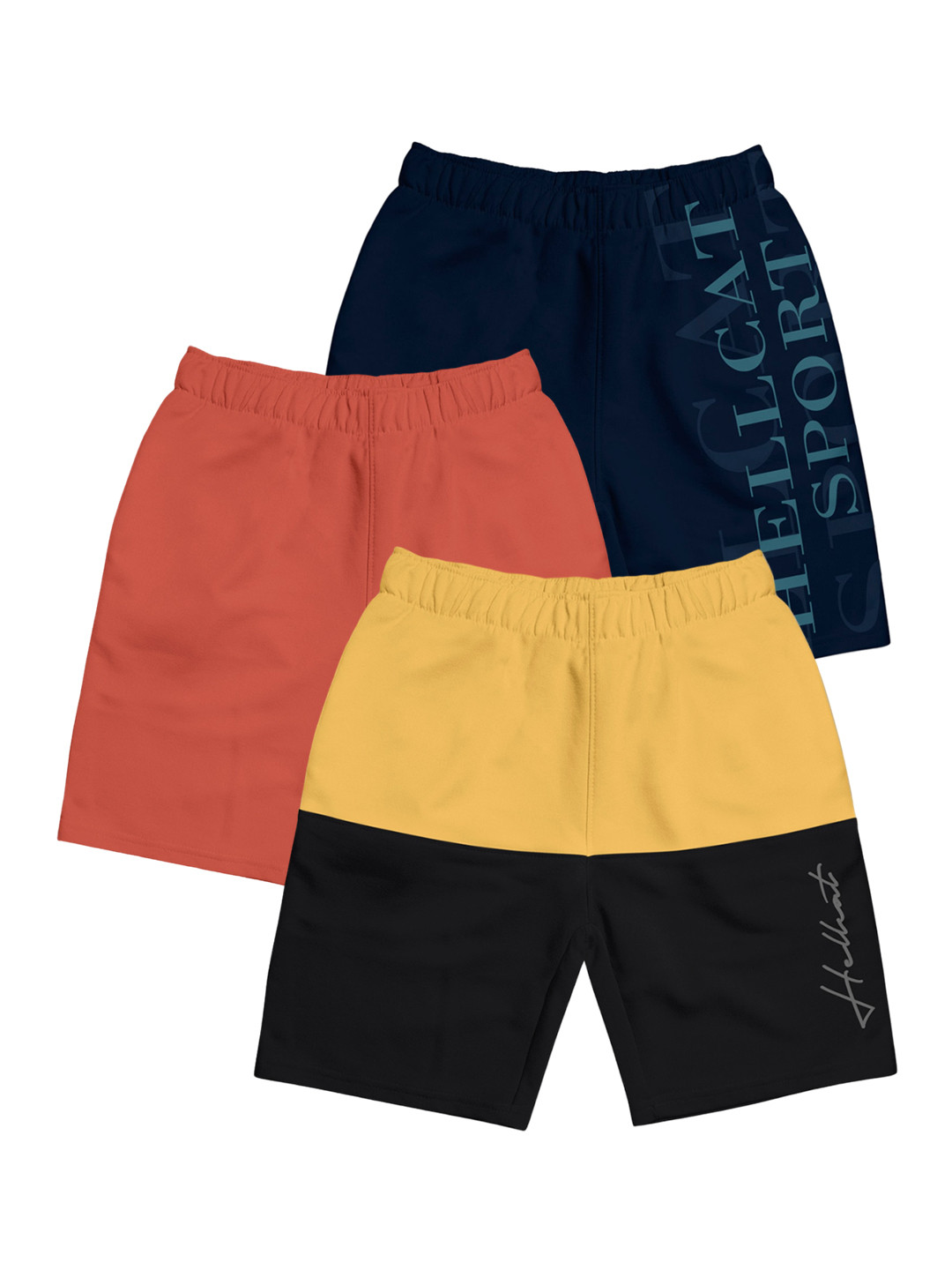 

HELLCAT Girls Pack Of 3 Mid-Rise Cotton Sports Shorts, Yellow