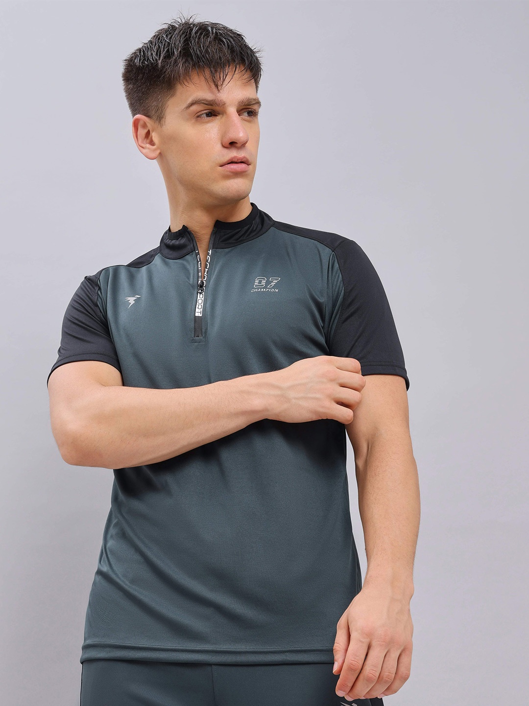 

Technosport High Neck Antimicrobial Slim Fit T-shirt, Charcoal