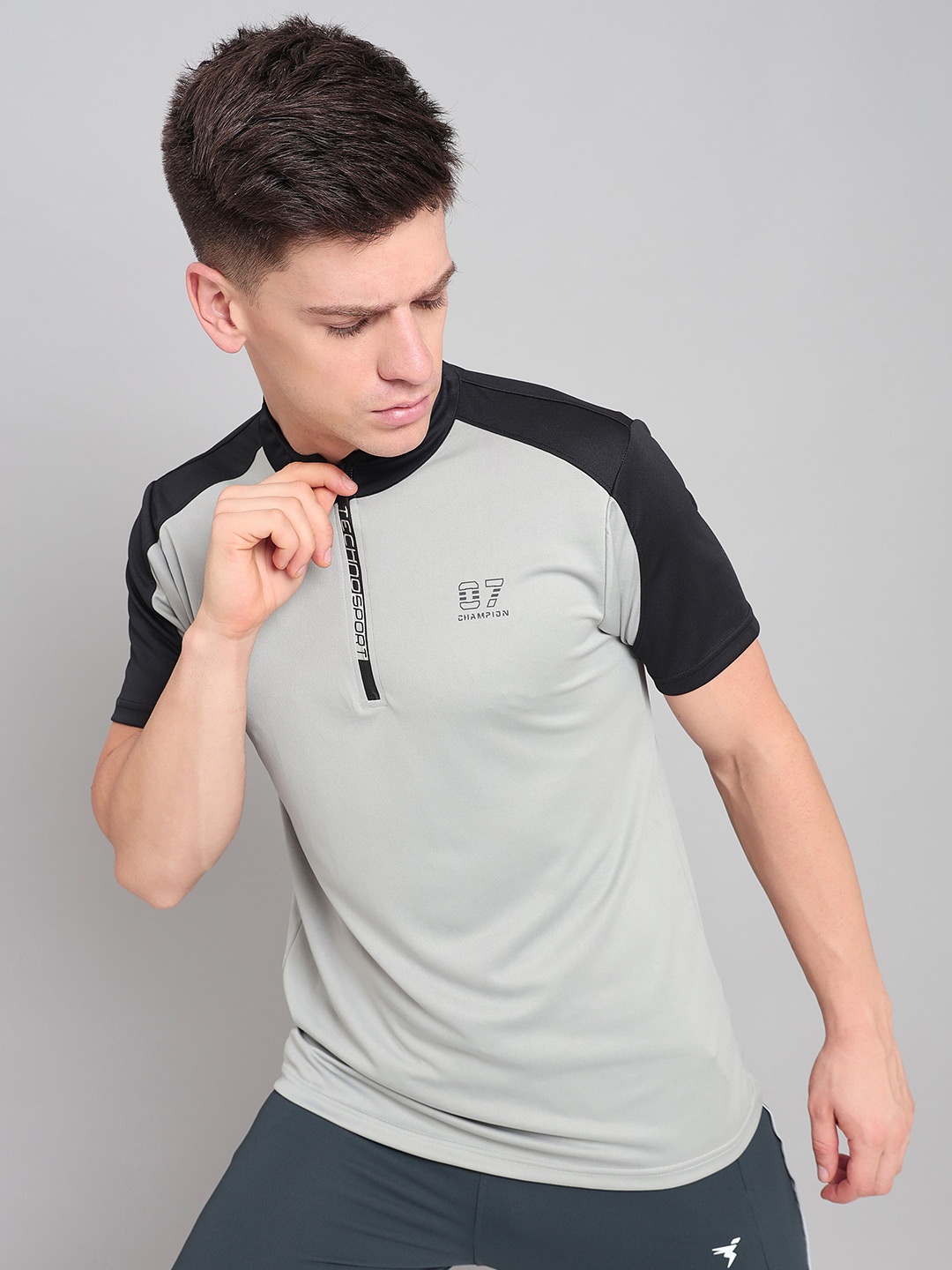 

Technosport High Neck Antimicrobial Slim Fit T-shirt, Grey