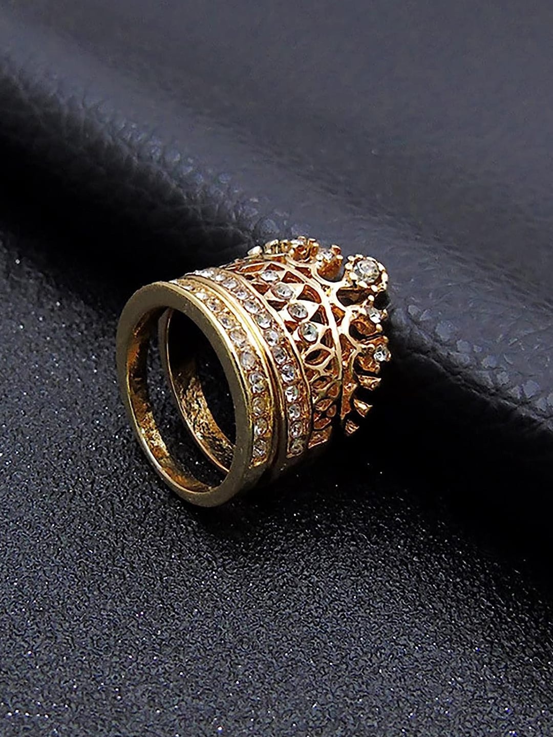 

OOMPH Set Of 2 CZ Studded Finger Ring, Gold