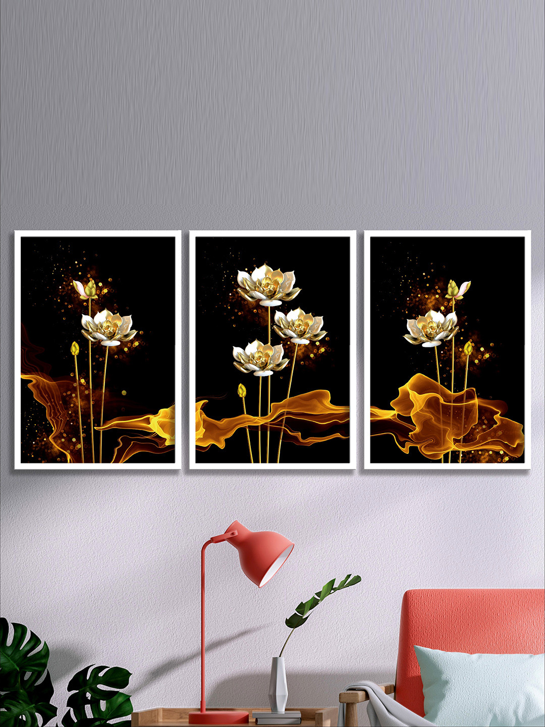 

SAF Black & Gold 3 Pieces Modern Art Painting Wall Arts, Multi