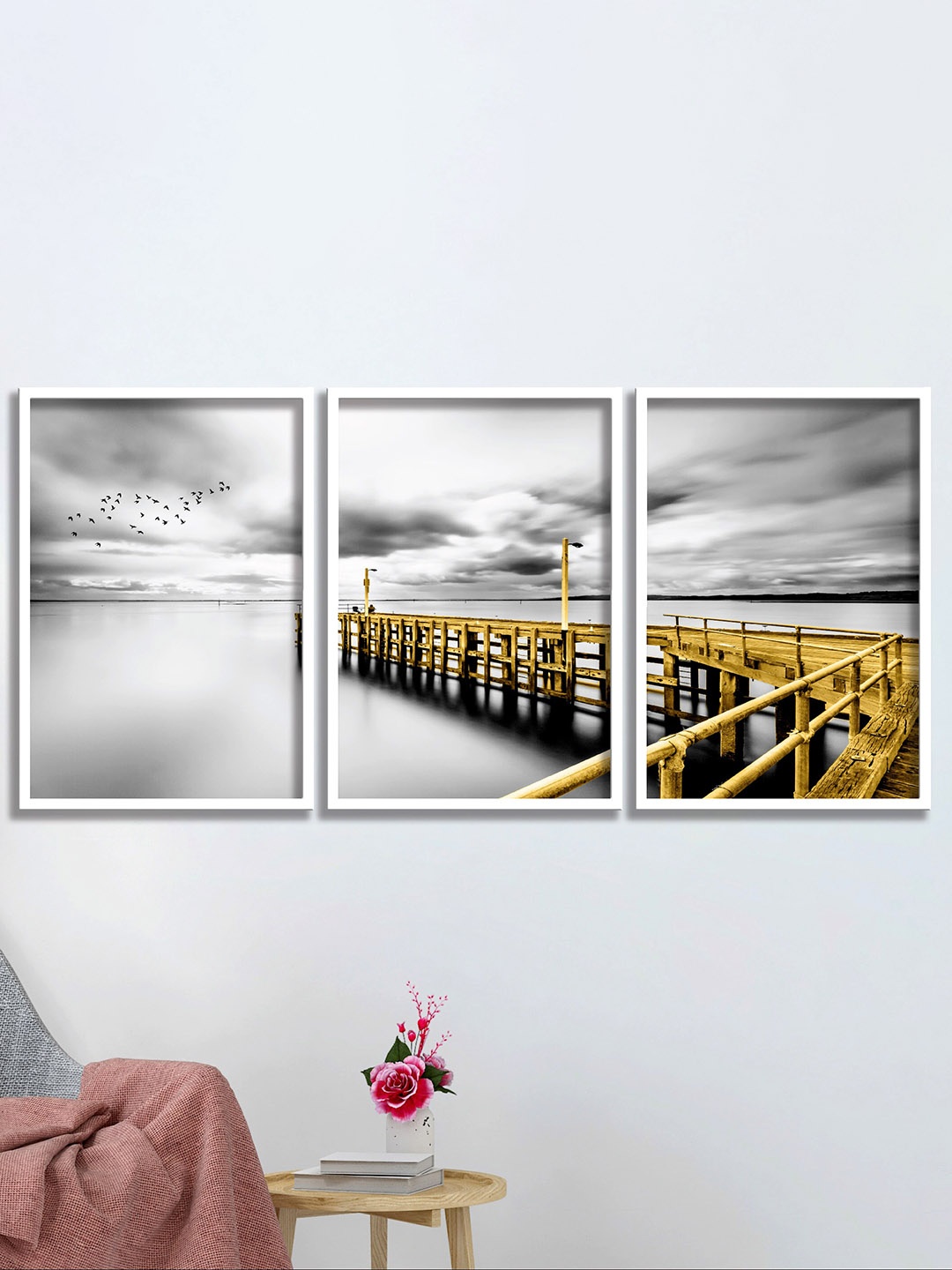 

SAF Grey & Yellow 4 Pieces Modern Art-Painted Framed Wall Art