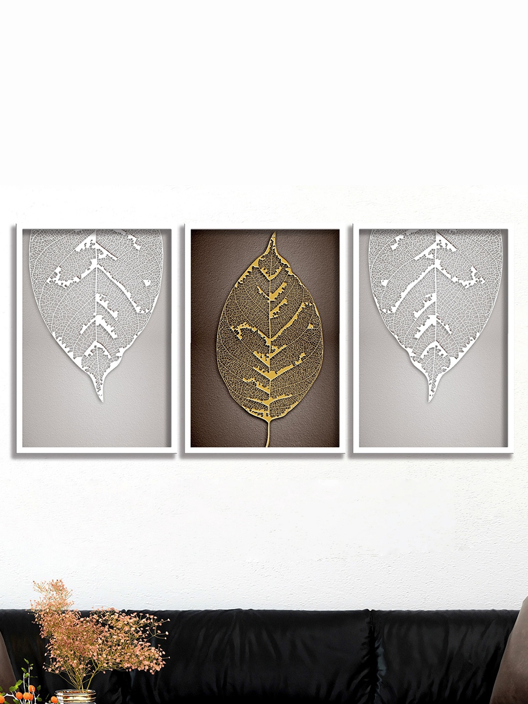 

SAF Grey & Yellow 3 Pieces Modern Art-Painted Framed Wall Art