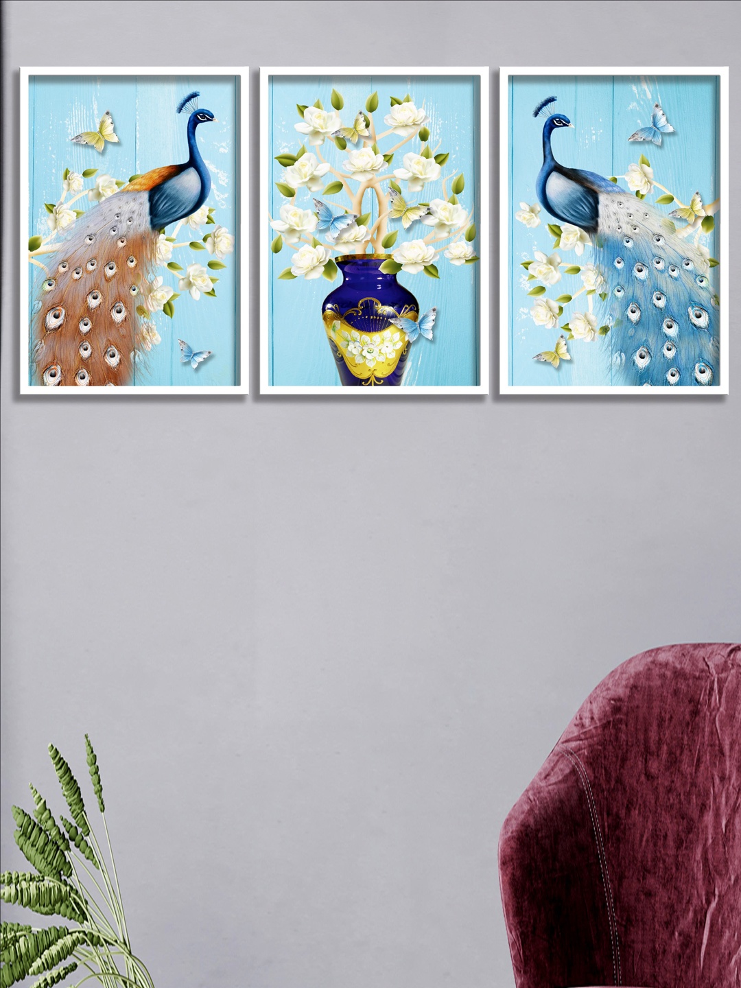 

SAF Blue & White 3 Pieces Modern Painting Framed Wall Art