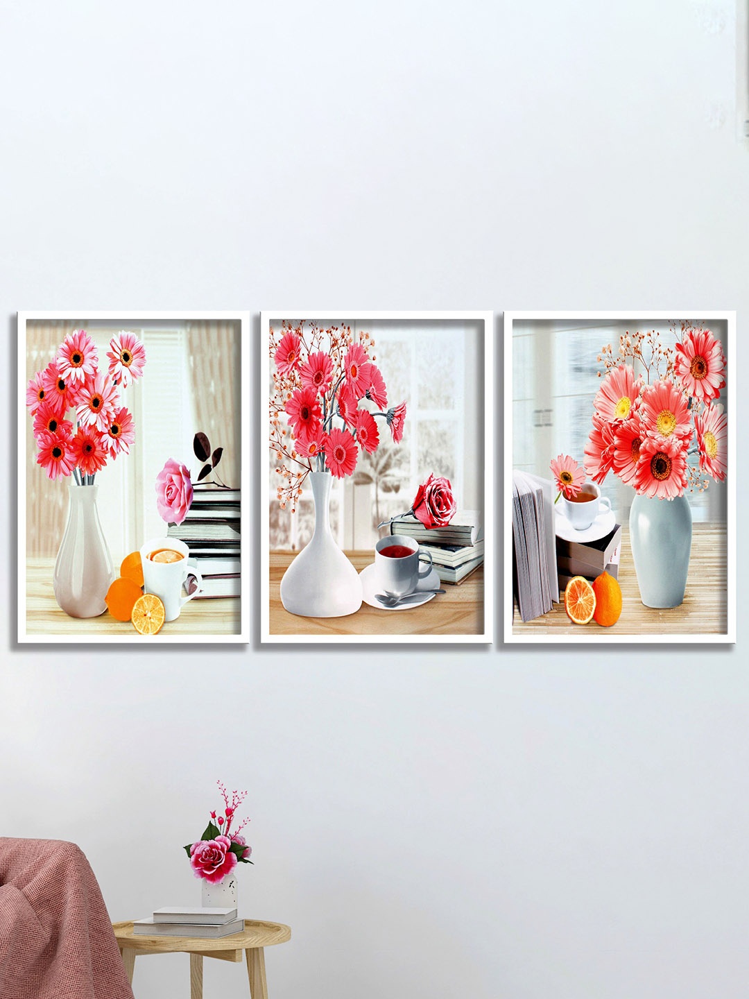 

SAF White & Pink 3 Pieces Modern Art Framed Wall Art