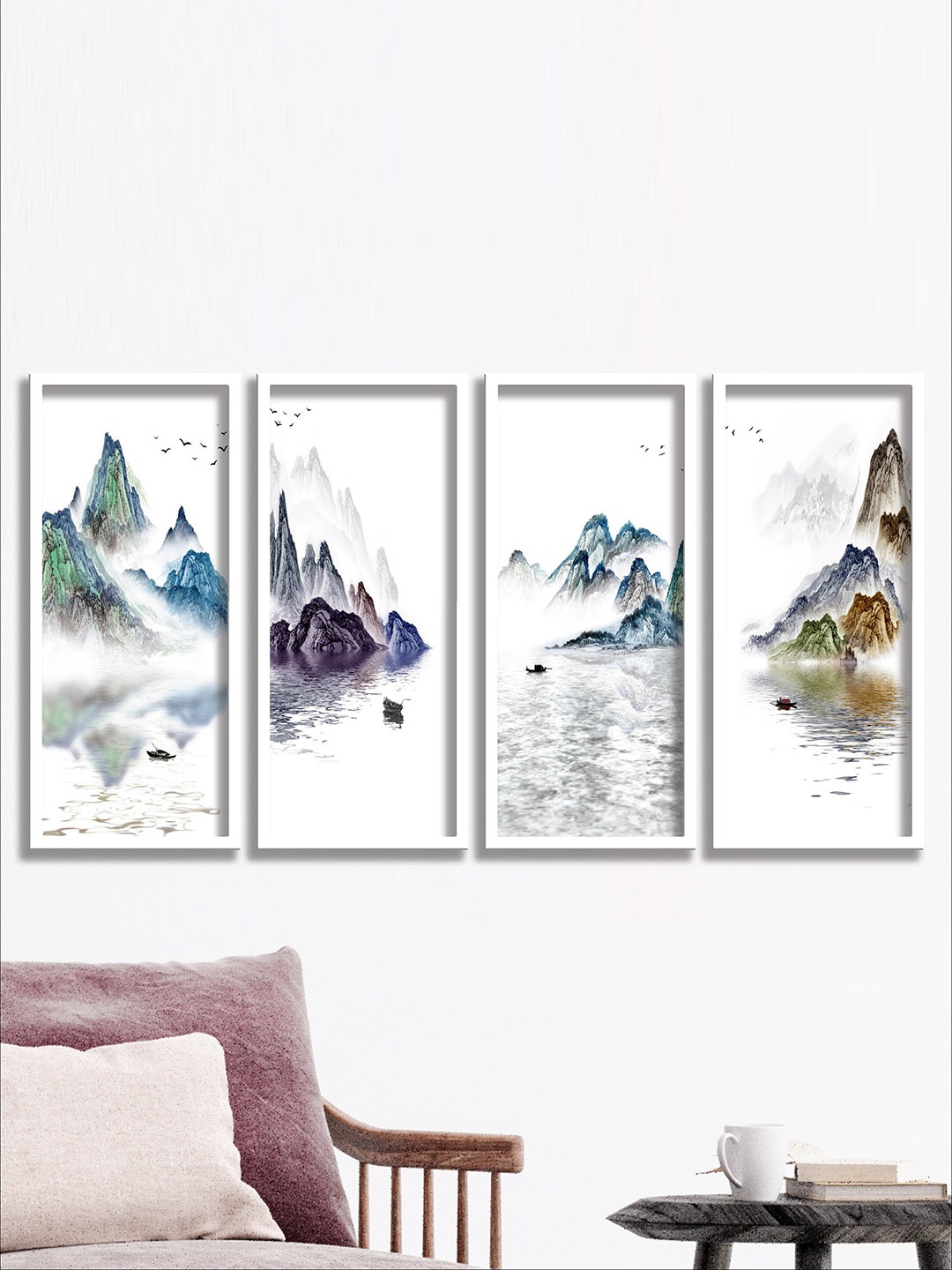 

SAF White & Purple 4 Pieces Modern Art Painting Wall Arts