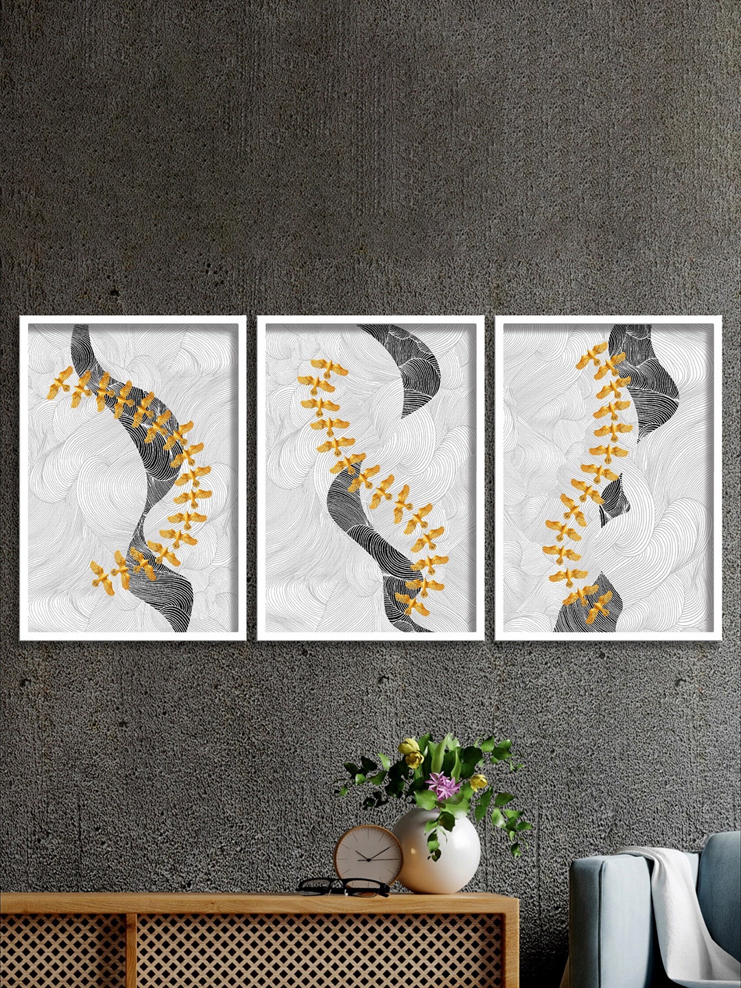 

SAF White & Black 3 Pieces Modern Art Painting Wall Arts