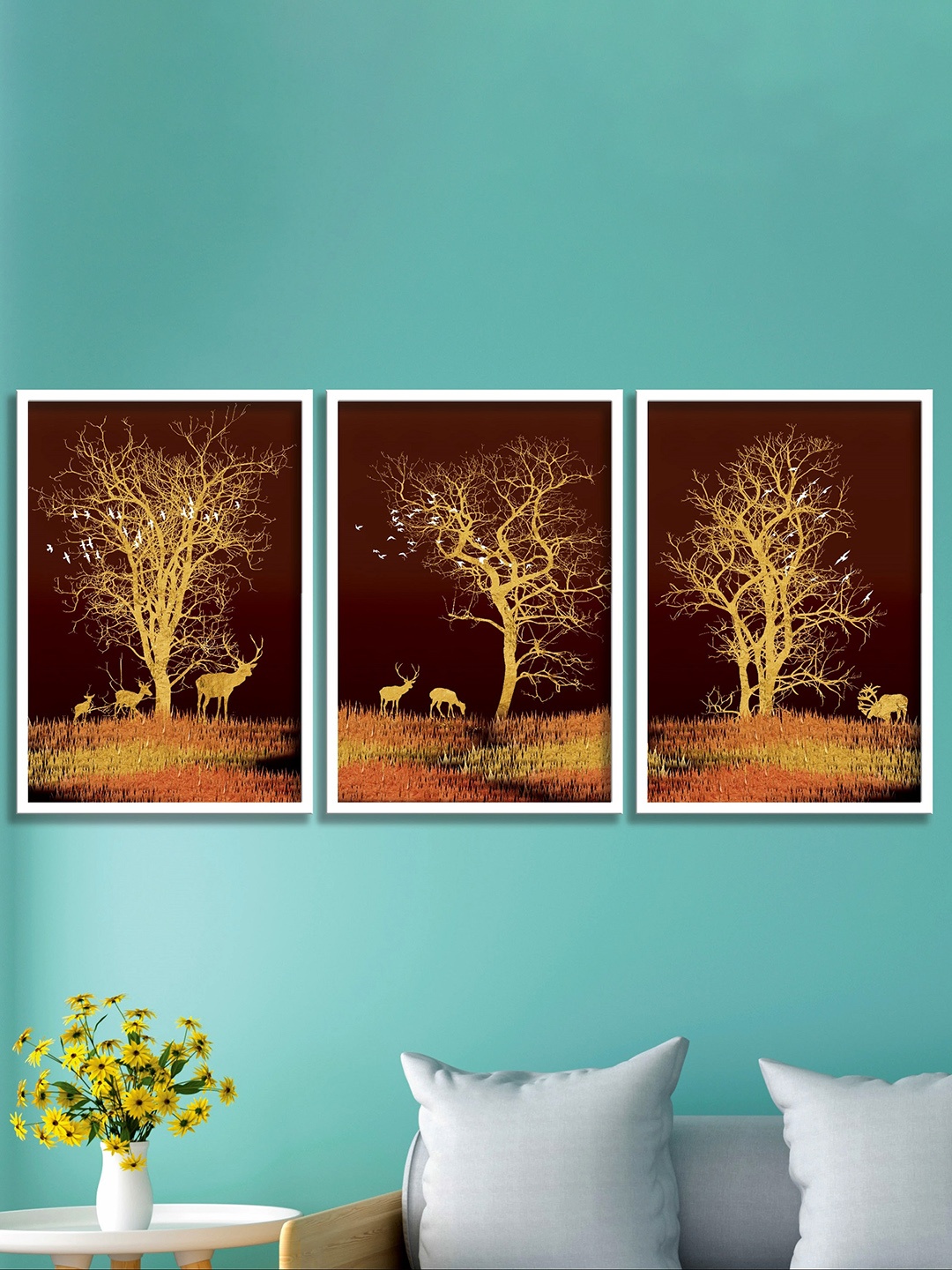 

SAF Brown & Gold 3 Pieces Modern Art Painting Wall Arts, Multi
