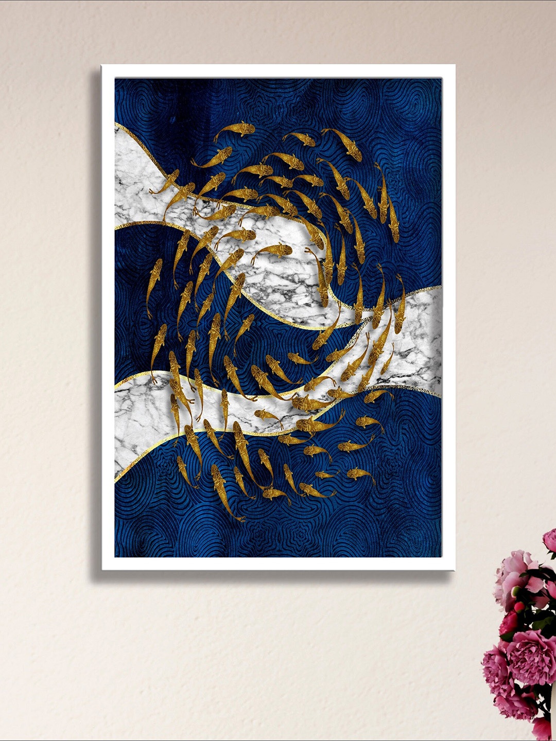 

SAF White & Blue Modern Art Painting Wall Art