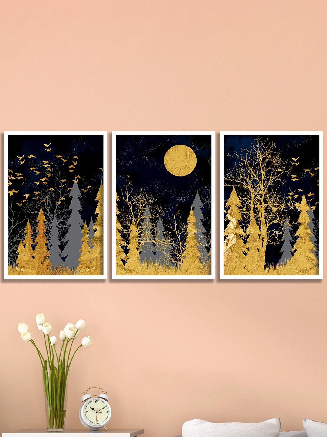

SAF Black & Yellow 3 Pieces Modern Art Painting Framed Wall Art