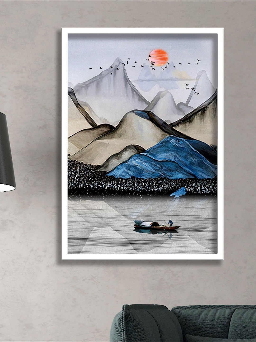 

SAF Grey & Blue Modern Art Framed Wall Art