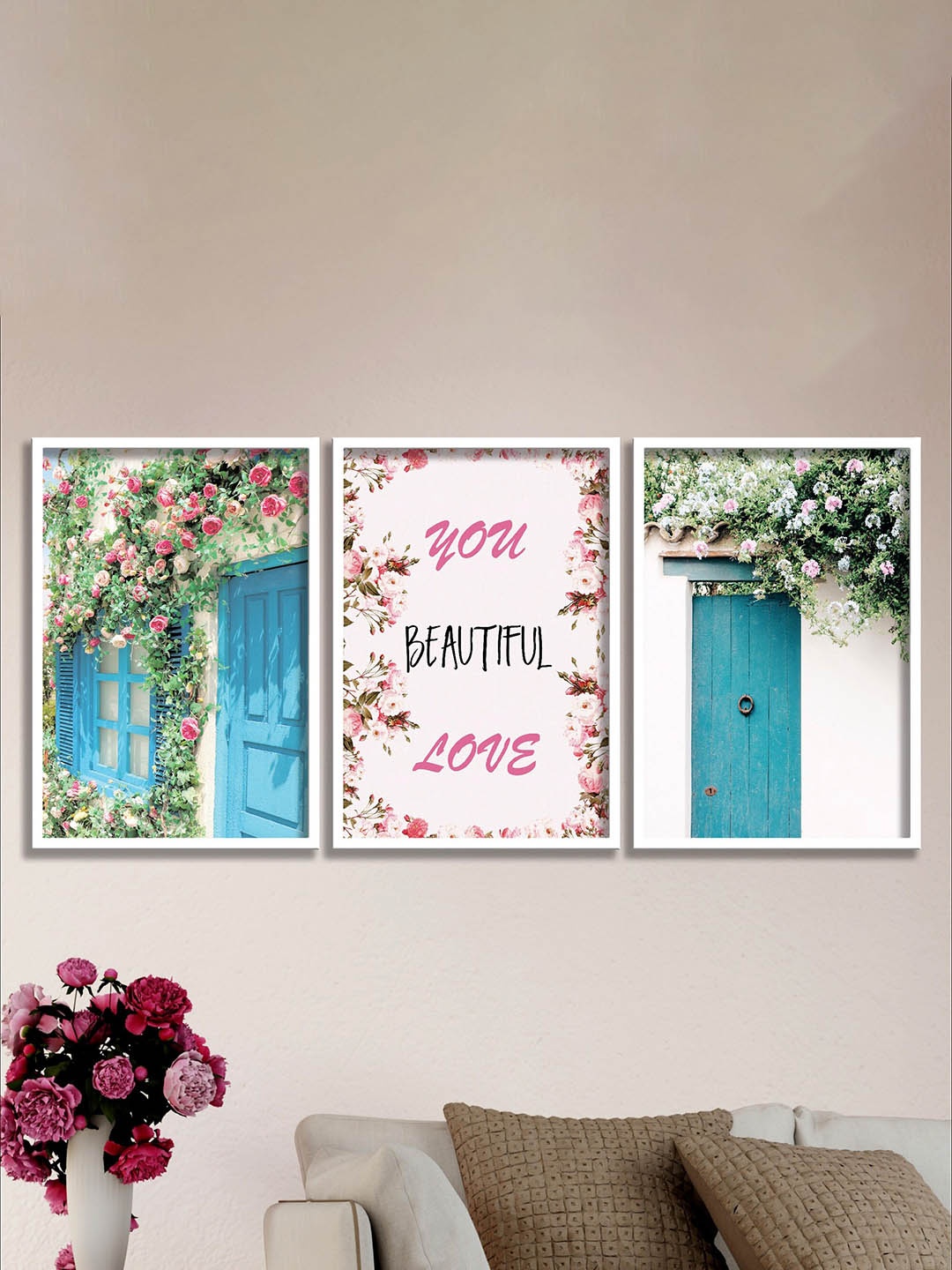 

SAF White & Pink 3 Pieces Modern Art Painted Framed Wall Art