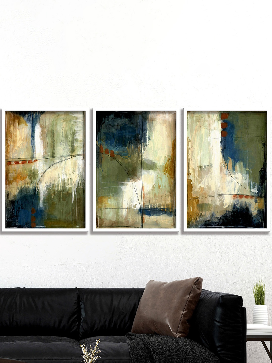 

SAF 3-Pcs Cream-Colored & Blue Modern Art Framed Wall Art