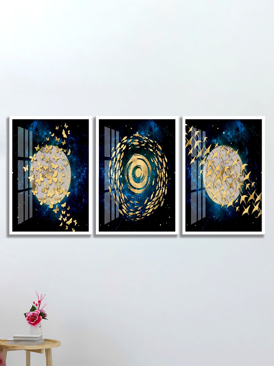 

SAF 3-Pcs Black & Golden Modern Art Framed Wall Art