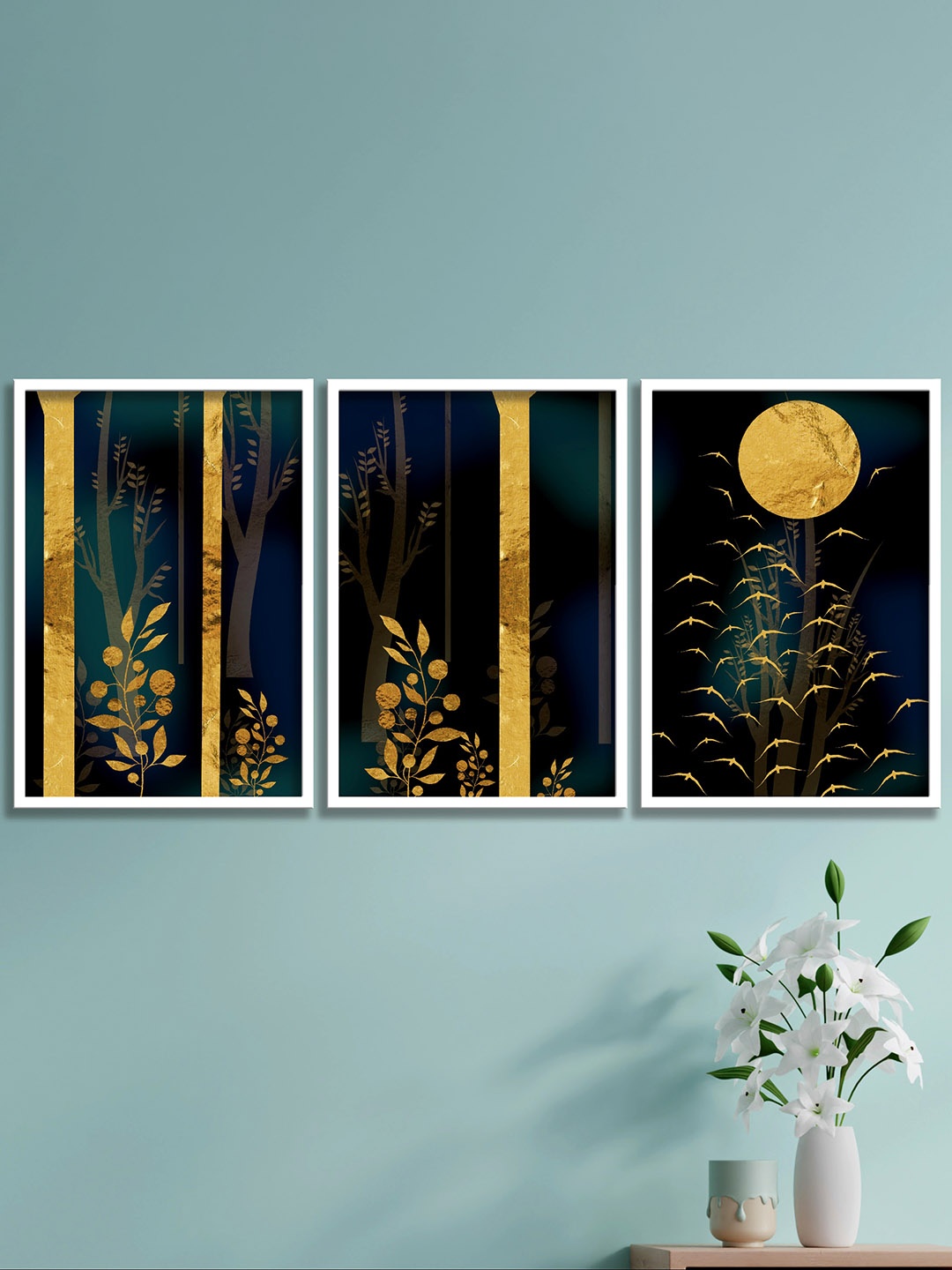 

SAF 3Pcs Black & Golden Framed Modern Painting Wall Art