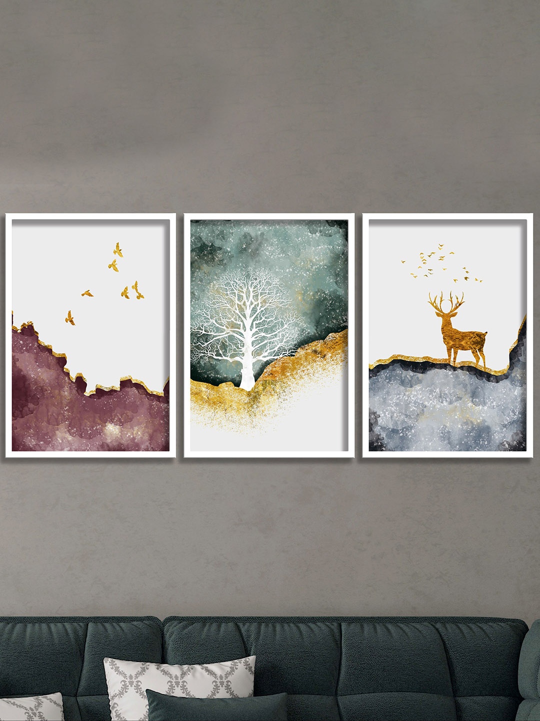 

SAF 3Pcs White & Grey 300GSM Framed Modern Art Wall Painting