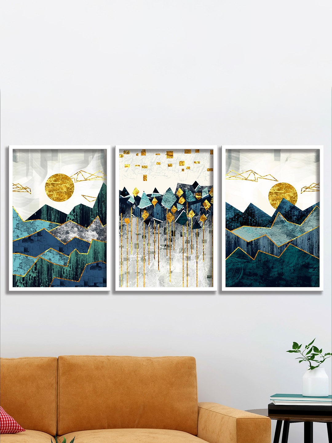 

SAF 3Pcs White & Blue Framed Modern Painting Wall Art