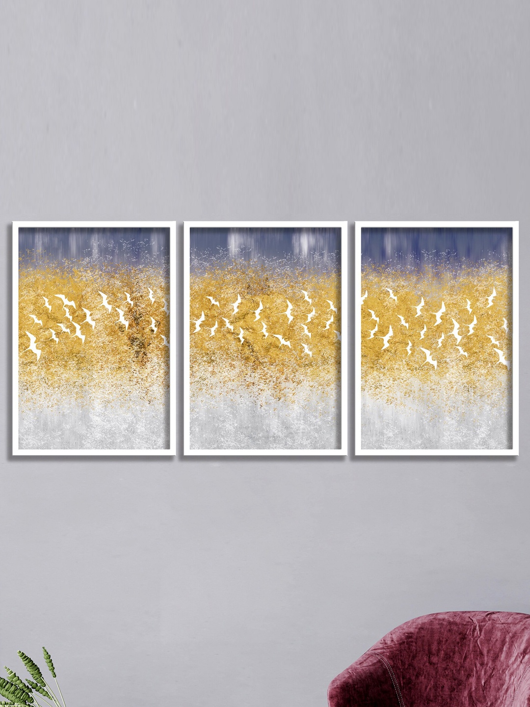 

SAF 3Pcs White & Yellow Framed Modern Painting Wall Art