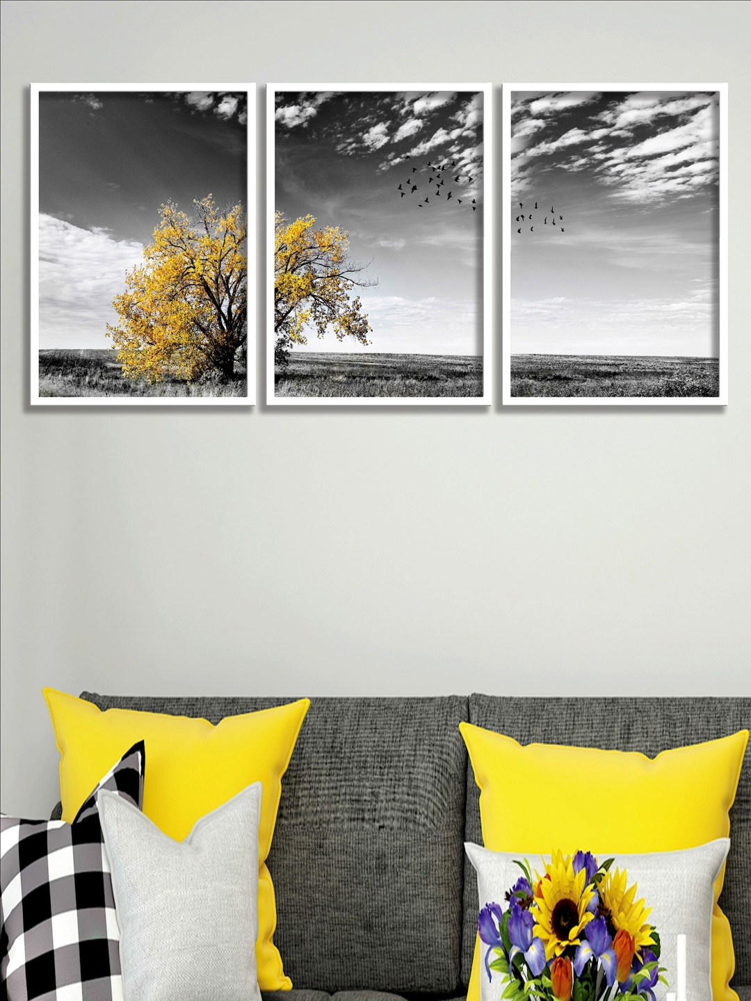 

SAF Grey & White 3-Pieces Modern Art Printed Framed Wall Art