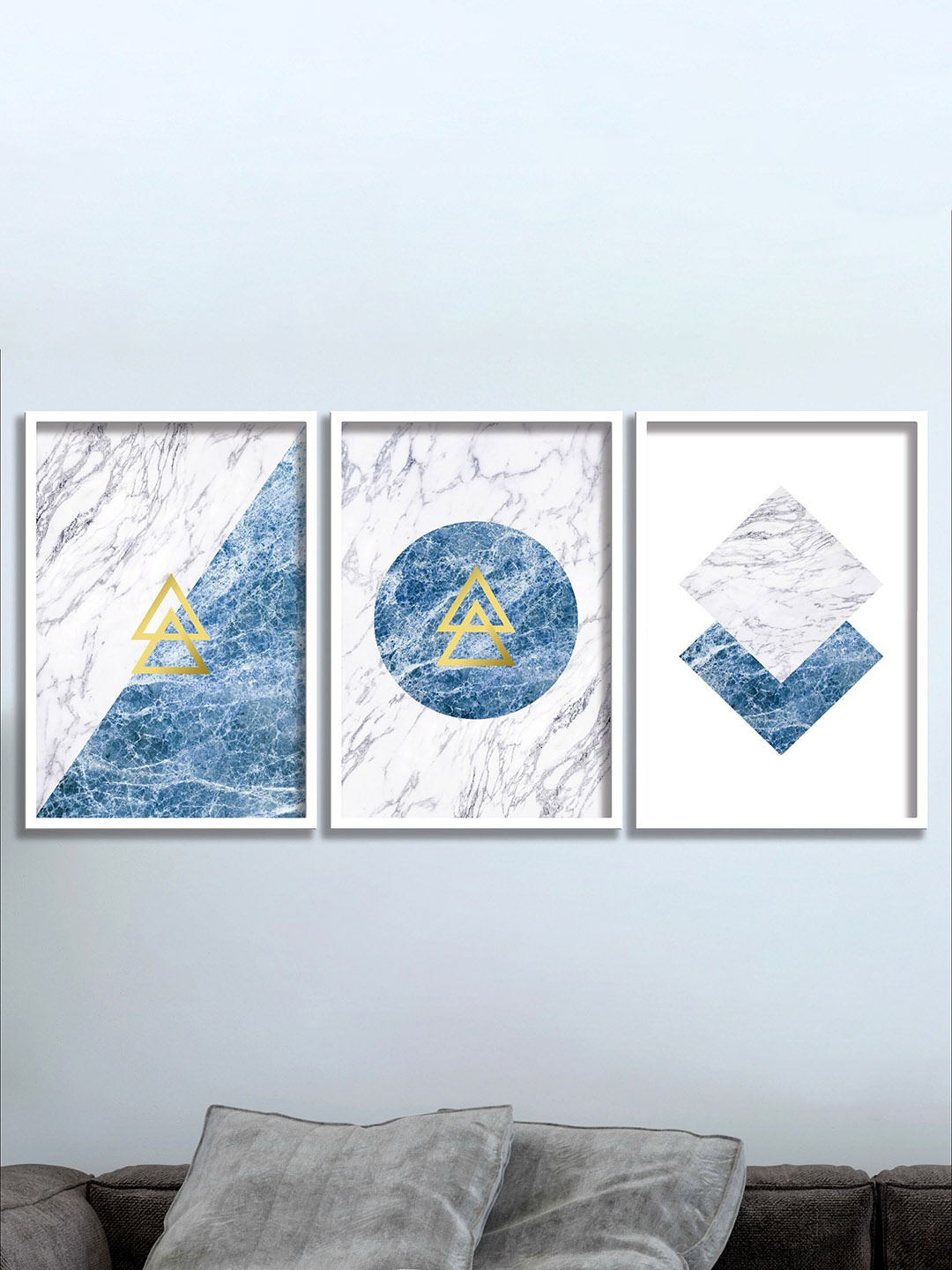 

SAF White & Blue 3-Pieces Modern Art Printed Framed Wall Art