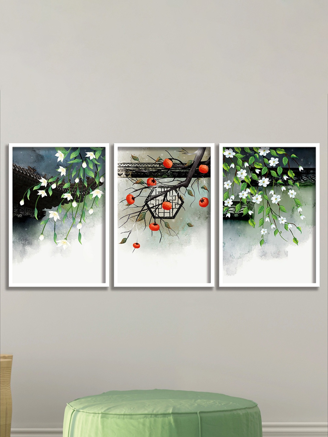 

SAF White & Green 3-Pieces Modern Art Printed Framed Wall Art