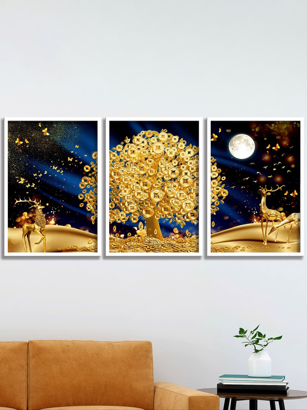 

SAF Yellow & Blue 3-Pieces Modern Art Printed Framed Wall Art