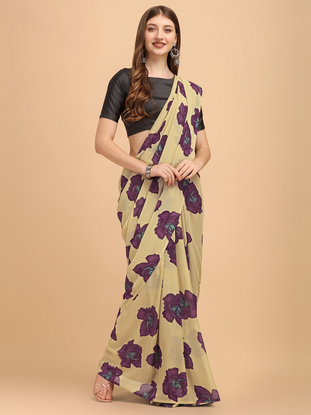 

Dori Floral Printed Pure Georgette Saree, Beige