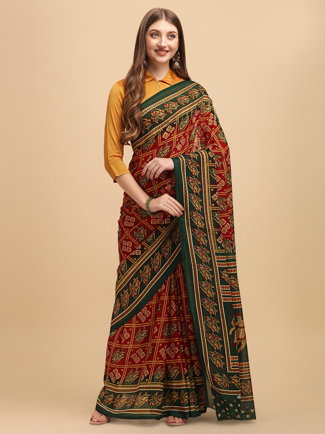 

Dori Ethnic Motifs Printed Pure Georgette Saree, Green
