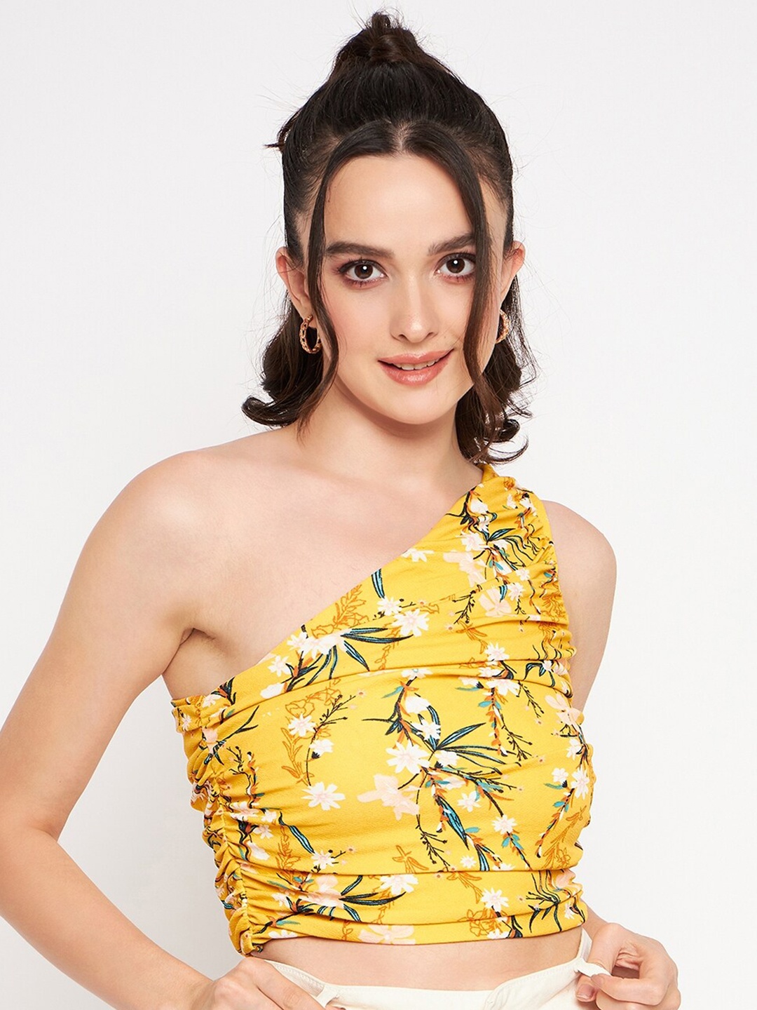 

Uptownie Lite Floral Printed One Shoulder Cotton Crop Top, Yellow