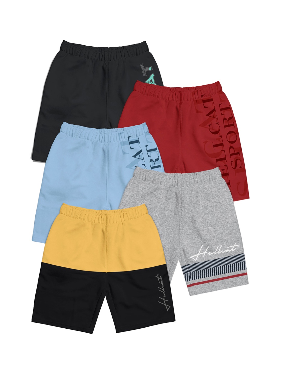 

HELLCAT Girls Pack Of 5 Printed Mid-Rise Cotton Sports Shorts, Grey