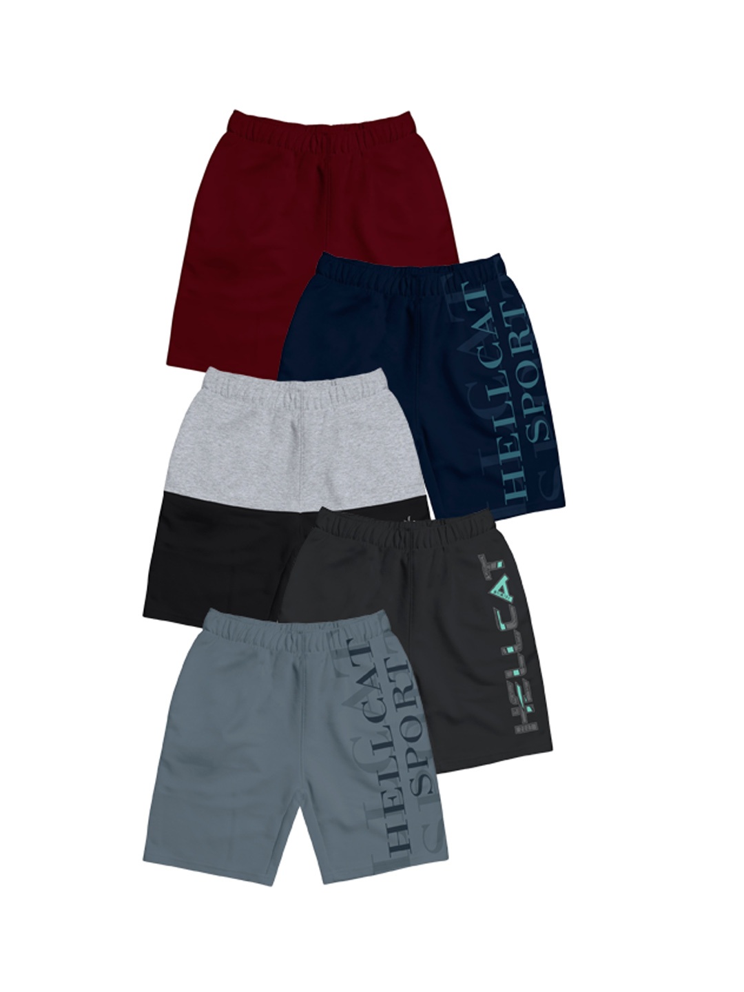

HELLCAT Girls Pack Of 5 Printed Mid-Rise Cotton Sports Shorts, Grey melange