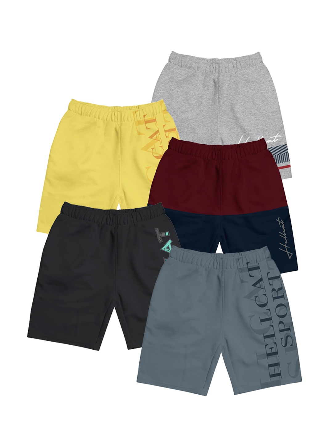 

HELLCAT Girls Pack Of 5 Printed Cotton Shorts, Maroon