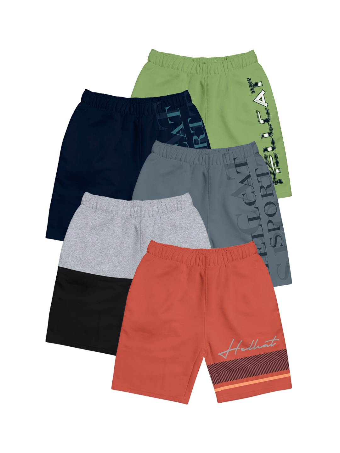 

HELLCAT Girls Pack Of 5 Printed Mid-Rise Cotton Sports Shorts, Grey melange
